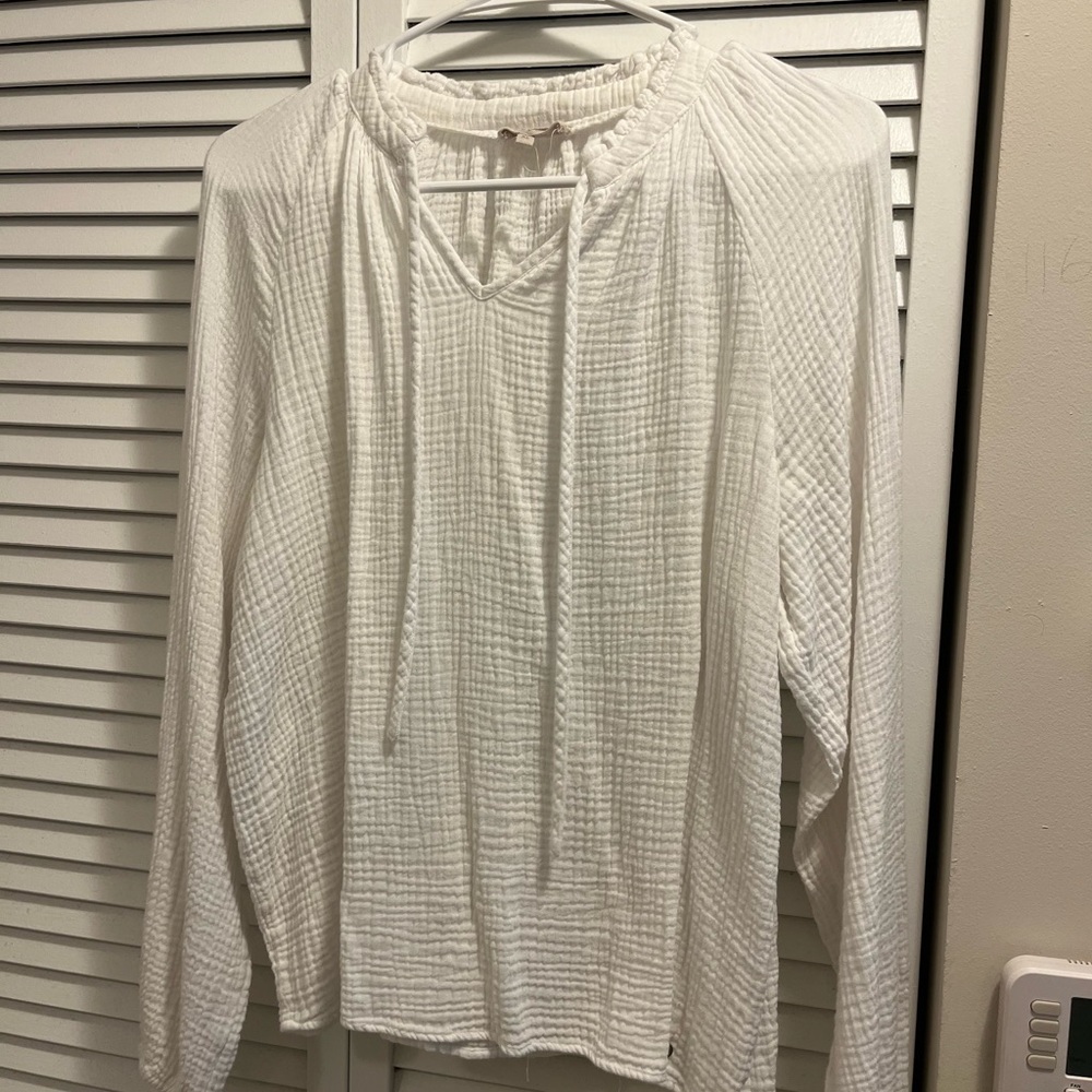 White Textured Long Sleeve Top